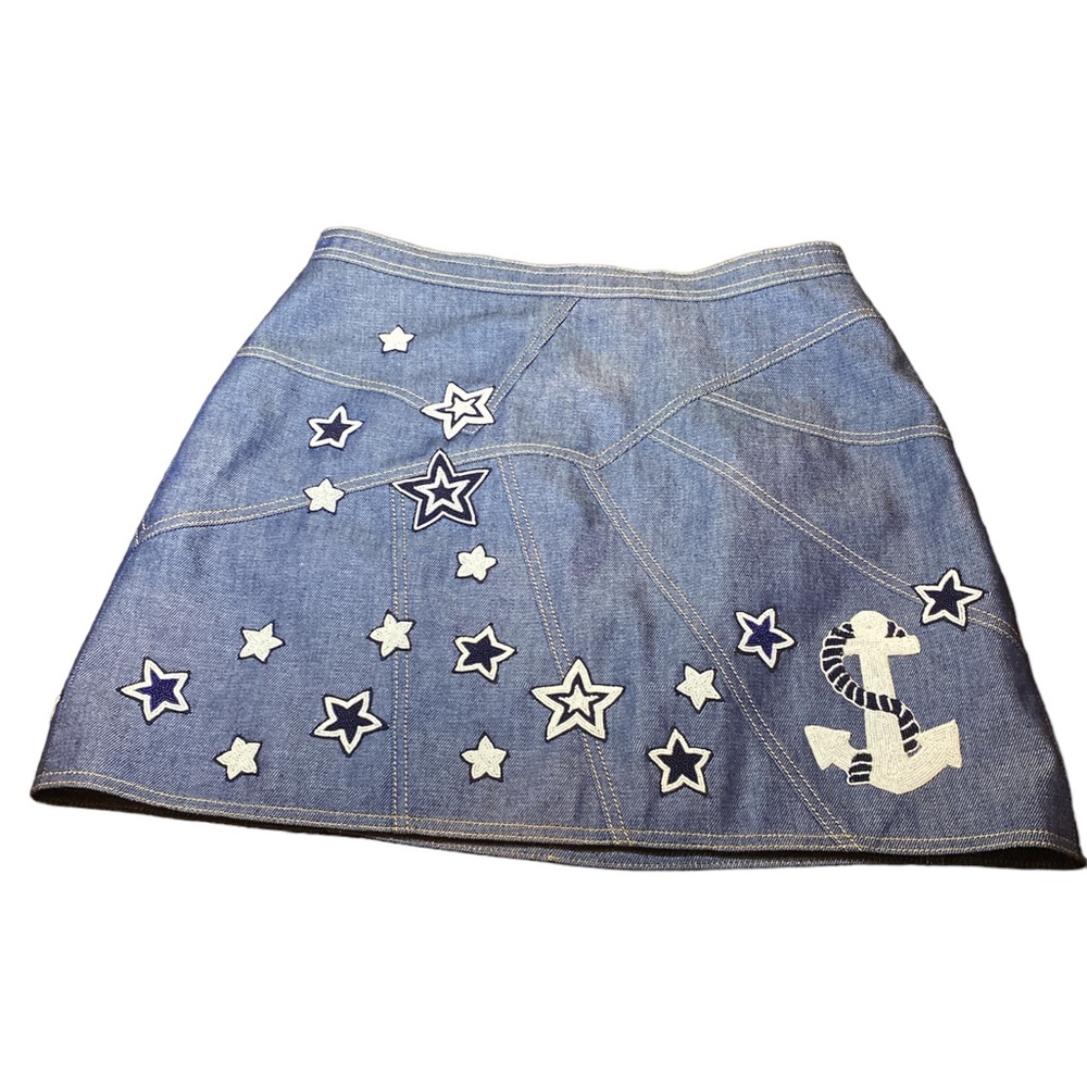 Luxury Designer Andrew GN | Resort Mini Skirt w/ Glass Bead Stars Denim 4th July - Picture 7 of 16